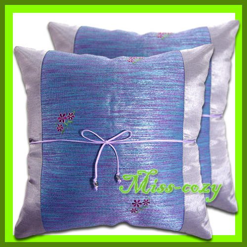 2 THAI SILK CUSHION PILLOW COVER PURPLE TWO-TONE / 1156