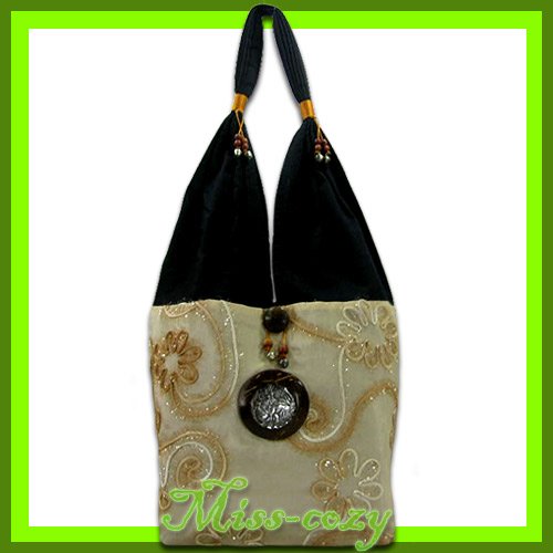 THAI SILK SHOULDER BAG HOBO IVORY ELEPHANT TOTE / B152