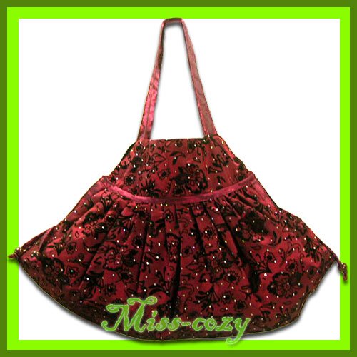 THAI SILK HAND SHOULDER BAG RED BLINK HIPPIE GYPSY HOBO / B125