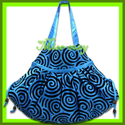THAI SILK SHOULDER HAND BAG BLUE HIPPIE GYPSY TOTE HOBO / B106