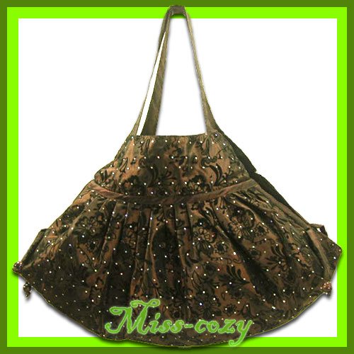 THAI SILK HAND SHOULDER BAG BROWN FLORAL GYPSY HOBO / B122