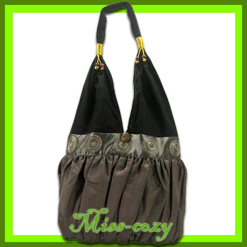 THAI SILK EMBROIDERED SHOULDER BAG BROWN HIPPIE HOBO / B130