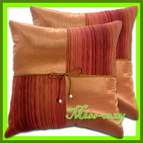 2 THAI SILK THROW CUSHION CASE PILLOW COVER BROWN / 1112