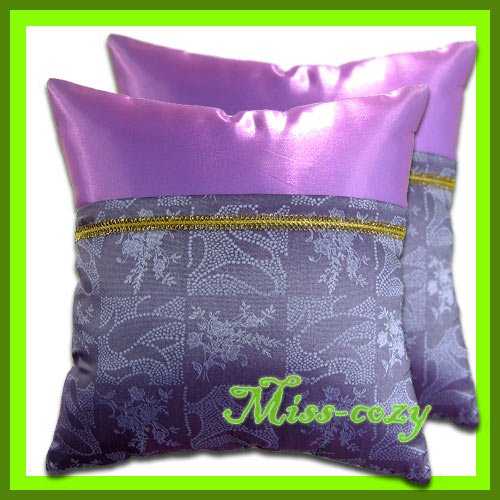 2 THAI SILK THROW CUSHION PILLOW COVER PURPLE TWO-TONE / 1146
