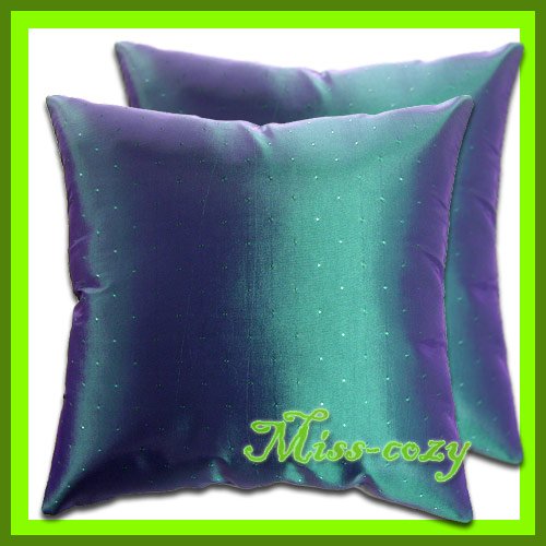 2 THAI SILK CUSHION PILLOW COVER GREEN TWO-TONE / 1149