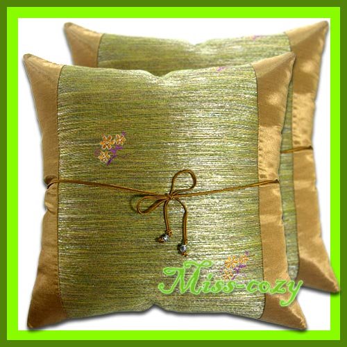 2 THAI SILK CUSHION CASE PILLOW COVER BROWN FLORAL / 1154