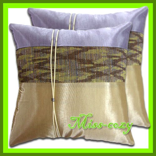 2 THAI SILK THROW CUSHION PILLOW COVER IVORY GREY / 1203