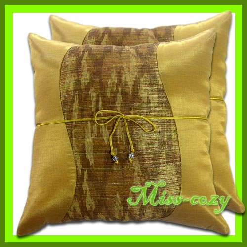 2 THAI SILK THROW CUSHION CASE PILLOW COVER GOLD / 1101
