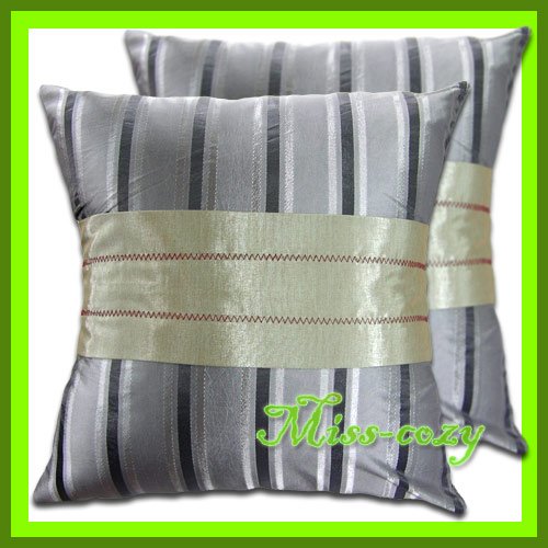 2 THAI SILK THROW CUSHION CASE PILLOW COVER GREY / 1108