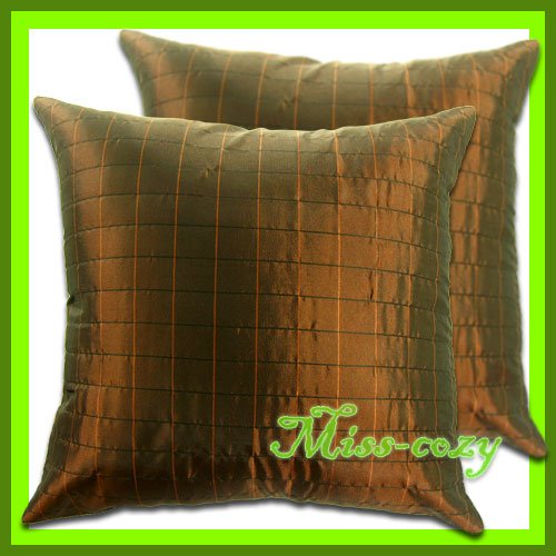 2 THAI SILK THROW CUSHION CASE PILLOW COVER BROWN / 1110