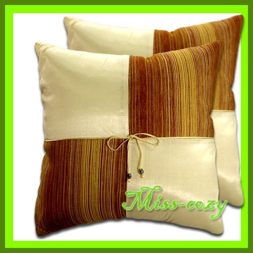 2 THAI SILK CUSHION PILLOW COVER IVORY TWO-TONE / 1118