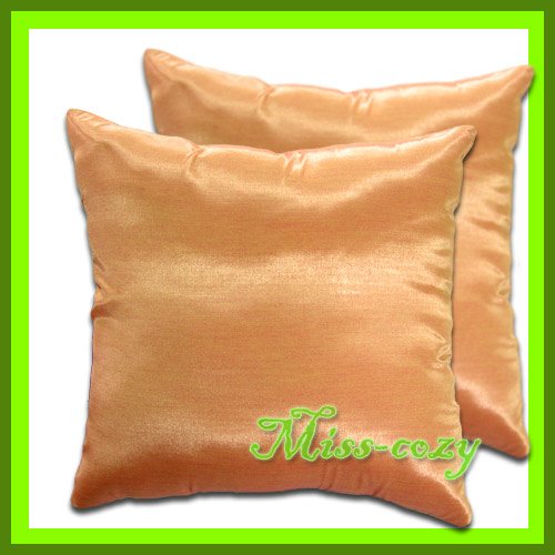 2 THAI SILK THROW CUSHION CASE PILLOW COVER ORANGE / 1124