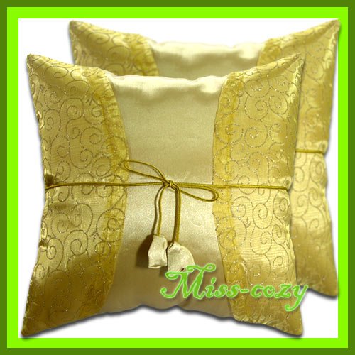 2 THAI SILK THROW CUSHION CASE PILLOW COVER GOLD / 1181