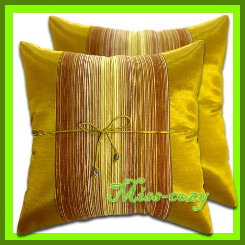 2 THAI SILK THROW CUSHION CASE PILLOW COVER GOLD / 1218