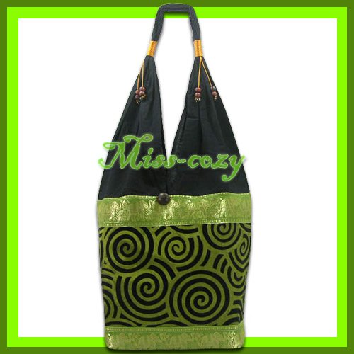 THAI SILK SHOULDER BAG HOBO GREEN ELEPHANT TOTE HANDBAG / B132