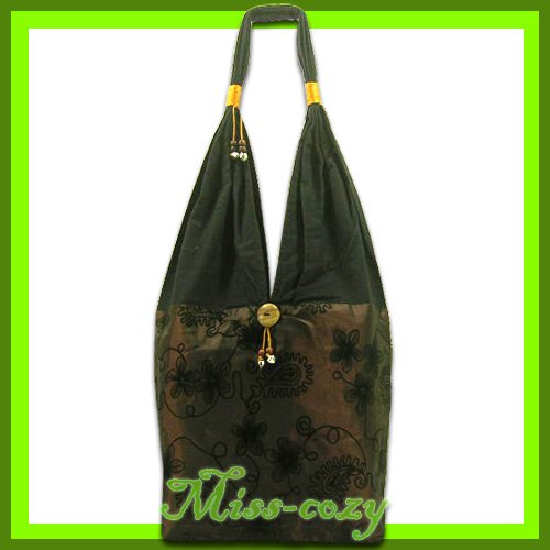 THAI SILK HANDBAG SHOULDER BAG HOBO BROWN TOTE HIPPIE / B133