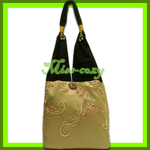 THAI SILK SHOULDER BAG HANDBAG GOLD EMBROIDERED TOTE HOBO / B148