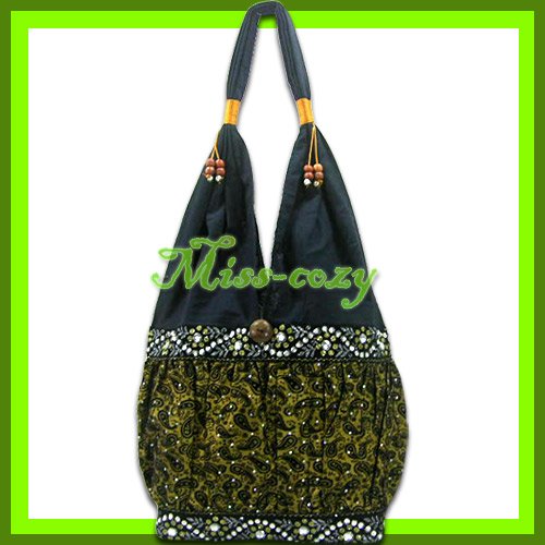 THAI SILK SHOULDER BAG HANDBAG HOBO GOLD EMBROIDERED TOTE / B161