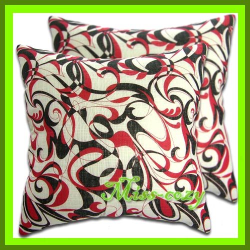 2 THAI SILK & COTTON CUSHION CASE SOFA PILLOW COVER RED / 1213