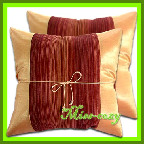 2 THAI SILK CUSHION CASE PILLOW COVER LIGHT ORANGE / 1220