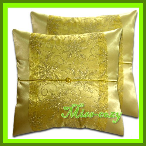 2 THAI SILK CUSHION CASE PILLOW COVER GOLD FLORAL SOFA / 1208