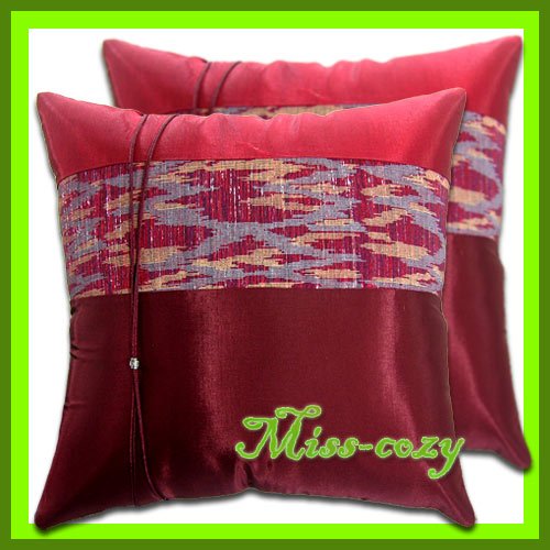 2 THAI SILK CUSHION THROW CASE PILLOW COVER BURGUNDY / 1202
