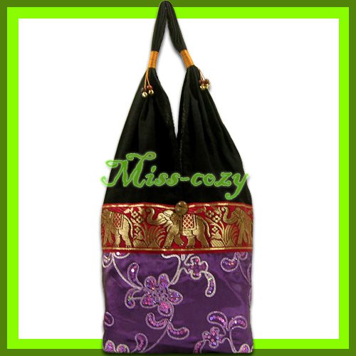 THAI SILK SHOULDER BAG HOBO PURPLE EMBROIDER TOTE / B167