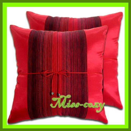 2 THAI SILK CUSHION CASE THROW PILLOW COVER SOFA RED / 1226