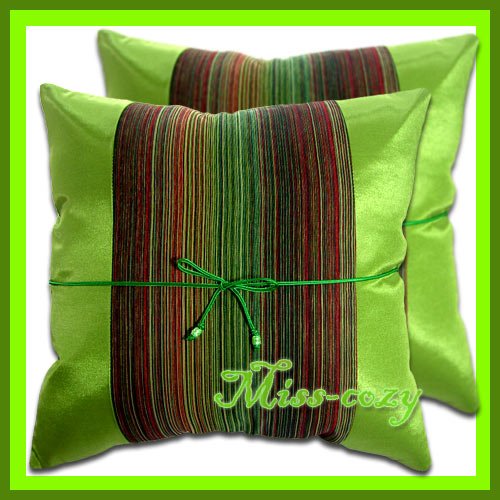 2 THAI SILK CUSHION CASE THROW PILLOW COVER SOFA GREEN / 1223