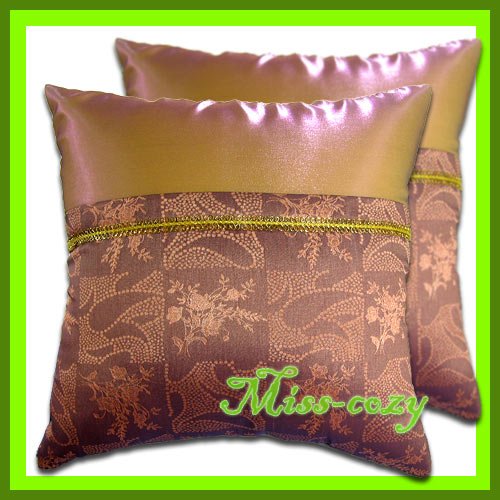 2 THAI SILK CUSHION CASE PILLOW COVER PINK-BROWN TWO-TONE / 1143