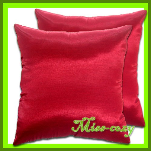 2 THAI SILK THROW CUSHION CASE PILLOW COVER RED SHEEN / 1125