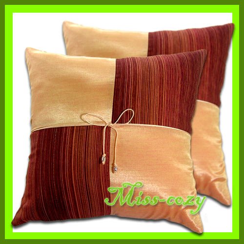 2 THAI SILK CUSHION CASE PILLOW COVER ORANGE TWO-TONE / 1120