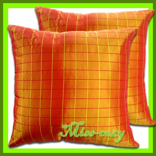 2 THAI SILK CUSHION CASE PILLOW COVER ORANGE TWO-TONE / 1111