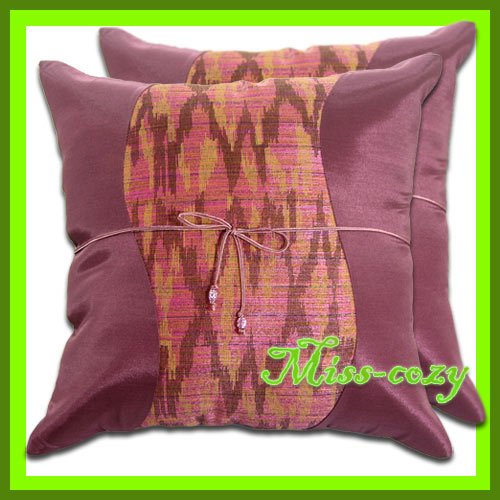 2 THAI SILK CUSHION CASE PILLOW COVER PURPLE-PINK TWO-TONE / 1102
