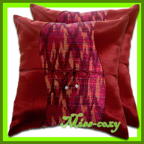 2 THAI SILK THROW CUSHION CASE PILLOW COVER MAROON / 1105