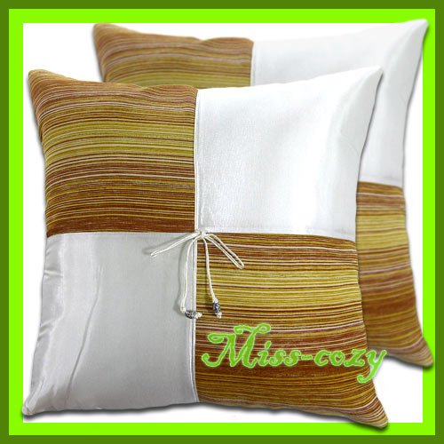 2 THAI SILK THROW CUSHION CASE PILLOW COVER WHITE / 1115