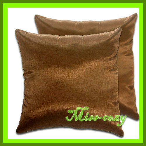 2 THAI SILK THROW CUSHION CASE PILLOW COVER BROWN / 1122