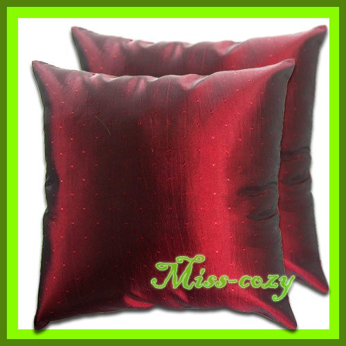 2 THAI SILK CUSHION CASE PILLOW COVER RED TWO-TONE / 1151