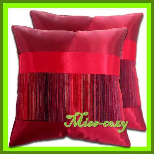 2 THAI SILK THROW CUSHION PILLOW COVER RED/MAROON / 1191