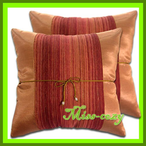 2 THAI SILK CUSHION CASE THROW PILLOW COVER BROWN / 1224