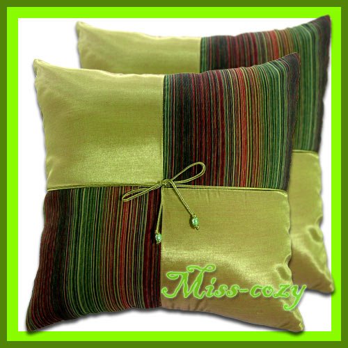 2 THAI SILK CUSHION CASE PILLOW COVER GREEN TWO-TONE / 1117