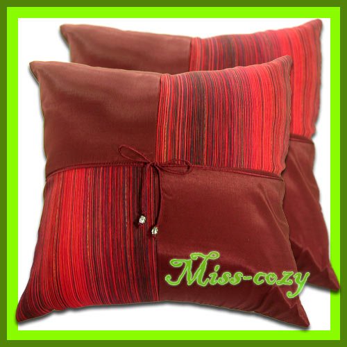 2 THAI SILK THROW CUSHION CASE PILLOW COVER MAROON / 1116