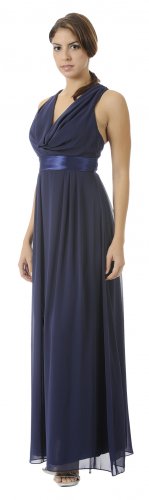 Formal Navy Bridesmaid Dress Chiffon Navy Long Gown Empire Waist | DiscountDressShop.com 2862PO