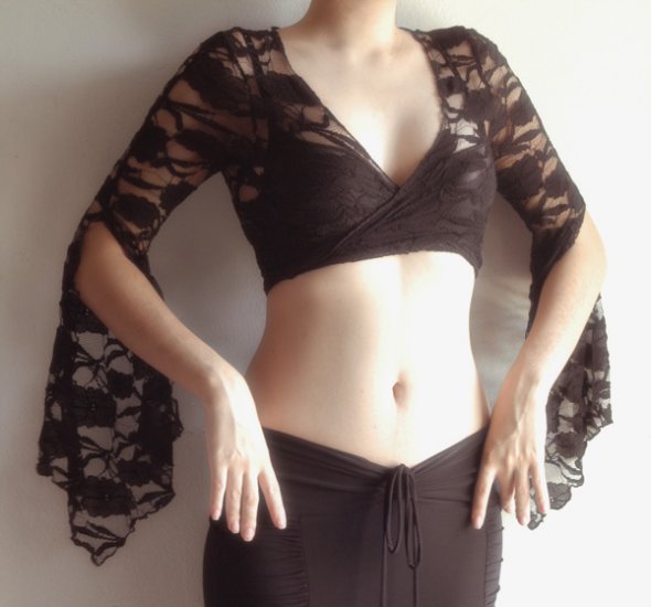 Black Lace Top With Split Sleeves