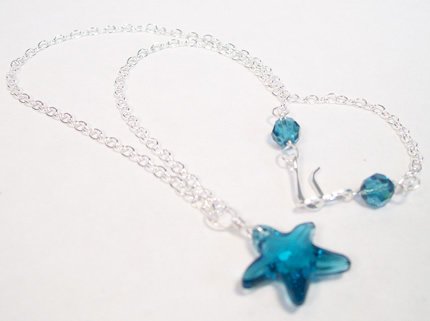 Indicolite Crystal Starfish Necklace with sterling silver chain Beach jewelry