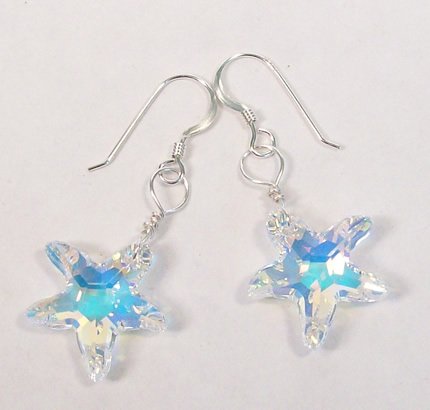 Crystal AB Single Starfish Earrings with Sterling Silver French Hooks