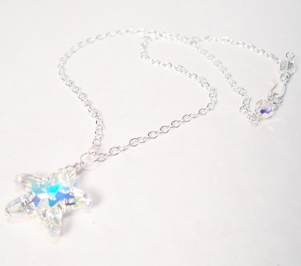Clear AB Crystal Starifsh necklace with Sterling Silver Chain