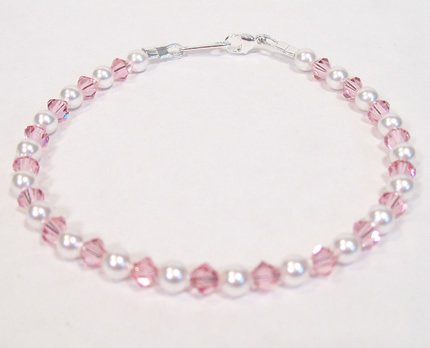 White Pearl and Light Rose Little Flower Girl Bracelet