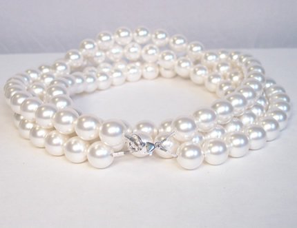 Double Strand Chunky Pearl Necklace with Sterling Silver Lobster Clasp 24 inches long