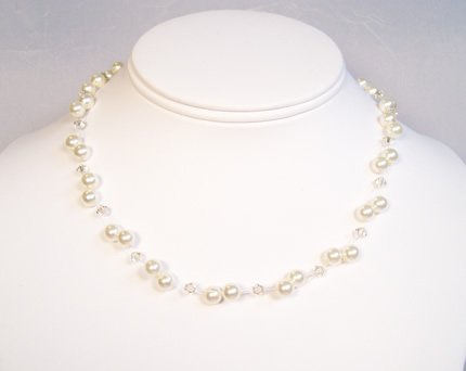 Ivory Pearl and Ceylon Topaz Crystal Illusion Floating Necklace